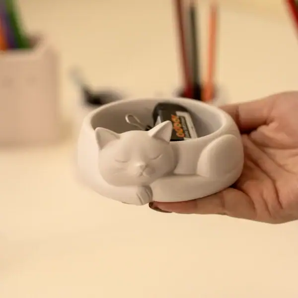 قالب سیلیکونی نظم دهنده گربه گرد خروجی قالب سیلیکونی نظم دهنده گربه گرد پس از قالبگیری با پودر هنری