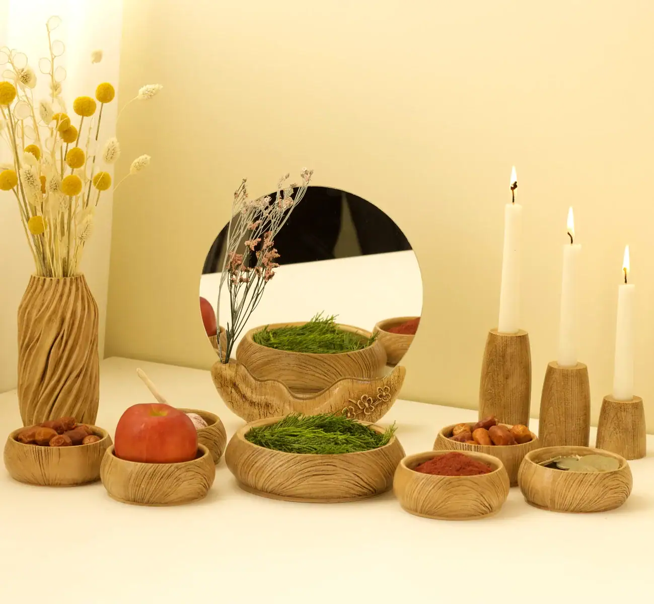 ست دکوری 12 تکه هفتسین طرح چوب (سنگ مصنوعی رنگ شده)