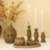 toranj-7-piece-decorative-set ست هفت پارچه دکوری مدل ترنج شامل سینی، شمعدان و گلدان با نقوش اصیل ایرانی و رنگ پتینه آنتیک